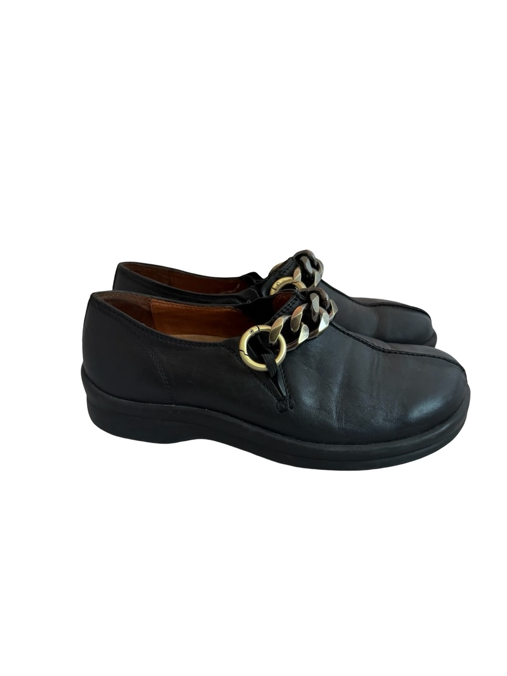 Birkenstock Footprints Black Slip-On Loafers Shoes w/ Chain Comfortable Size 38